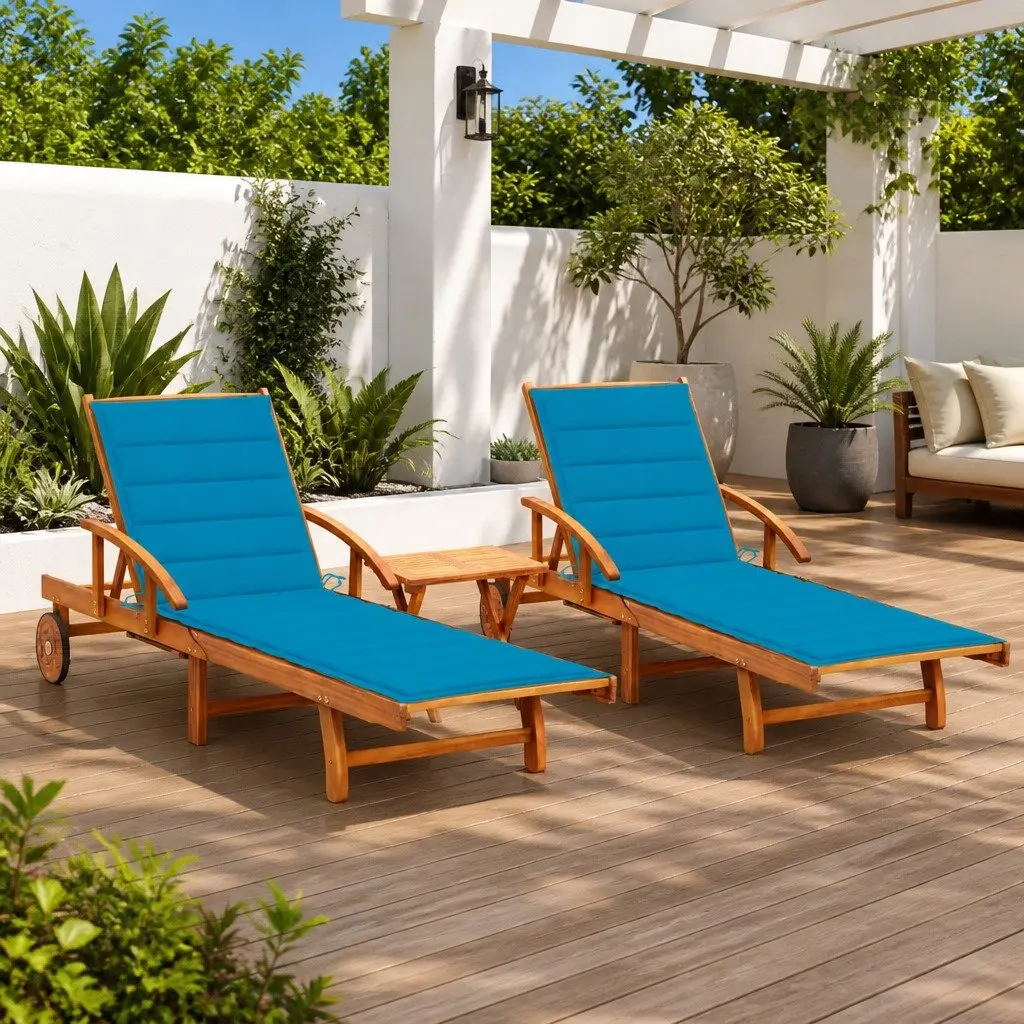 Sun Loungers Adjustable Backrest 2 pcs Acacia Wood Outdoor Patio Daybed Set