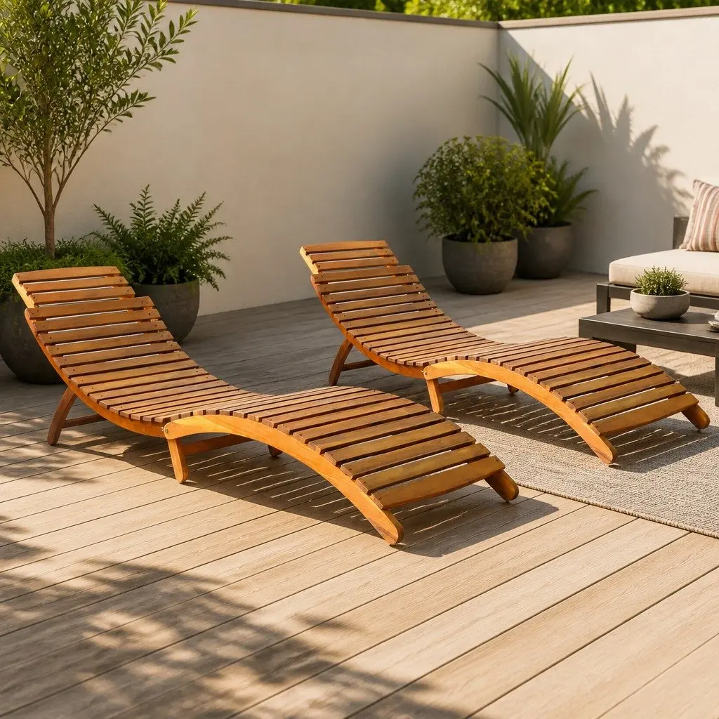 2-Piece Folding Sun Lounger Set in Acacia Wood