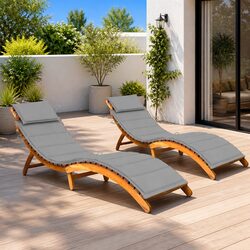 Sun Loungers 2 pcs with Cushions Solid Acacia Wood Outdoor Garden Patio Daybed
