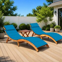 Sun Loungers Set 2 pcs with Table Cushions Solid Acacia Wood Outdoor Patio