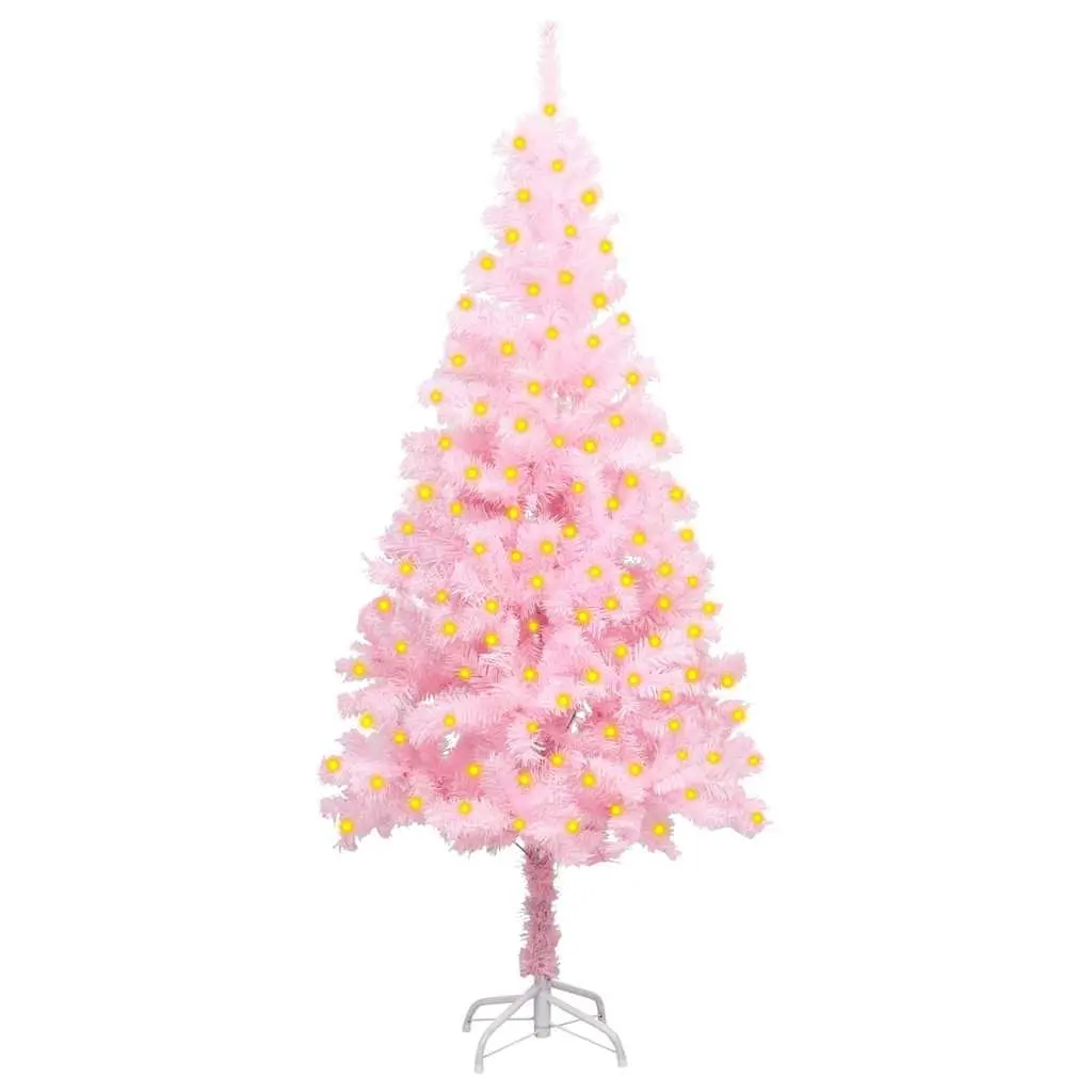 150cm Pink Artificial Christmas Tree with Stand Pre-lit LED Lights Holiday Decoration