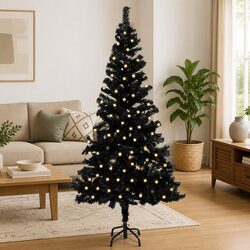 Black Artificial Pre-lit Christmas Tree with Stand 240 cm PVC Holiday Decor