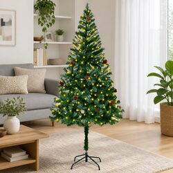 Artificial Pre-lit Christmas Tree 180cm Green Pine Cones White Branches LED