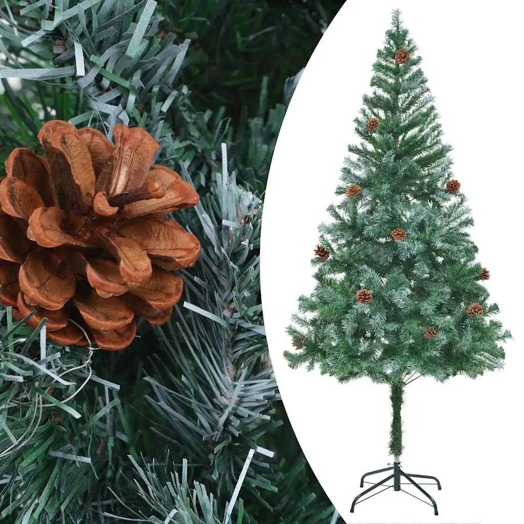Artificial Pre-lit Christmas Tree 180cm Green Pine Cones White Branches LED