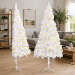Corner Artificial Pre-lit Christmas Tree White 240cm LED Lights Holiday Decor