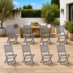 Folding Outdoor Chairs Set 4 pcs Garden Patio Dining Seating Grey Wood