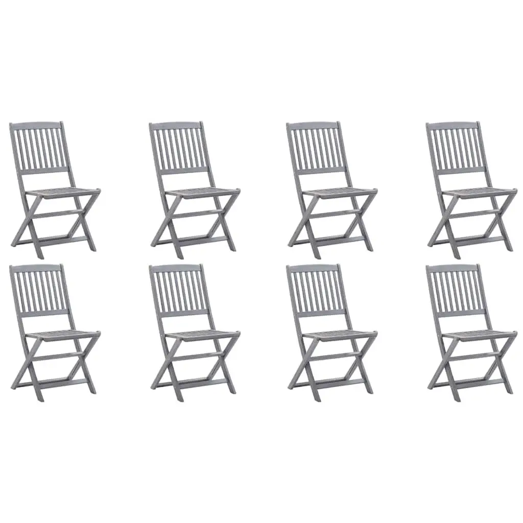 Folding Outdoor Dining Chairs Set Grey 8 Piece with Cushions Solid Wood