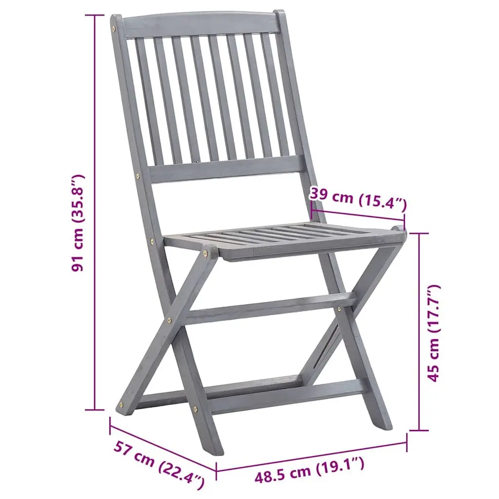 Folding Outdoor Dining Chairs Set Grey 8 Piece with Cushions Solid Wood