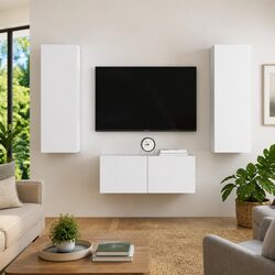 White TV Cabinet Set 3 Piece Wall Mount Entertainment Storage Unit Furniture