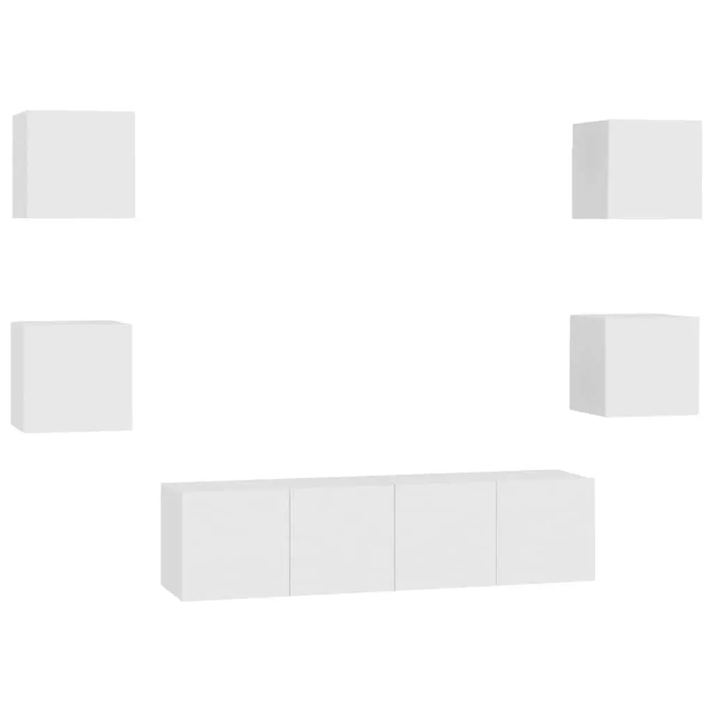 TV Cabinet Set Wall Mounted White 6 Piece Storage Unit Living Room Furniture