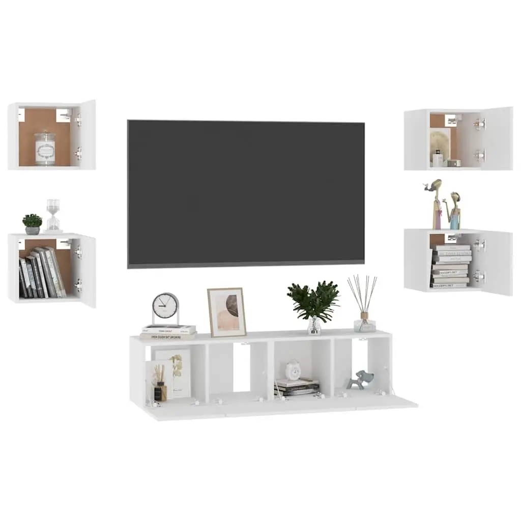 TV Cabinet Set Wall Mounted White 6 Piece Storage Unit Living Room Furniture