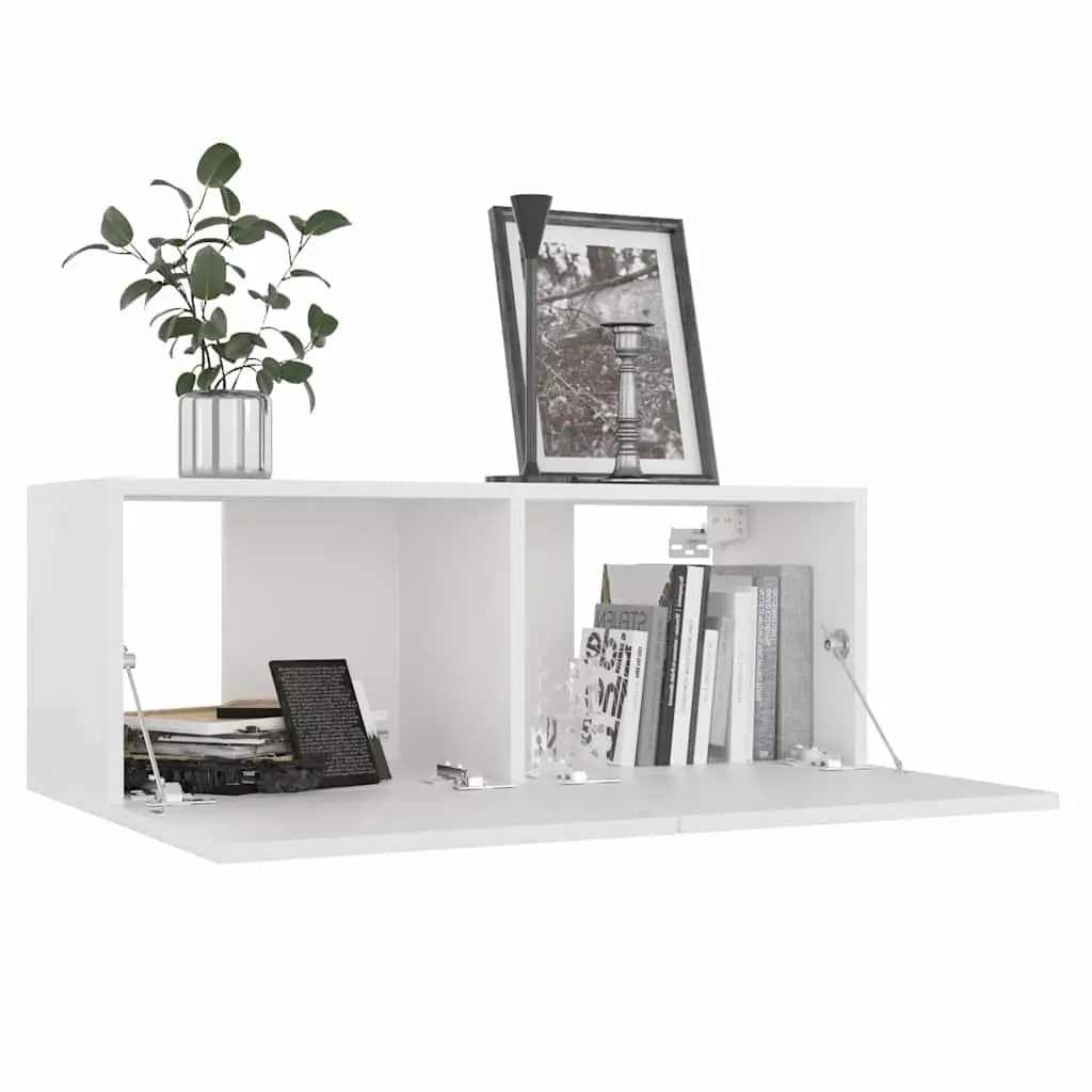 TV Cabinet Set Wall Mounted White 6 Piece Storage Unit Living Room Furniture