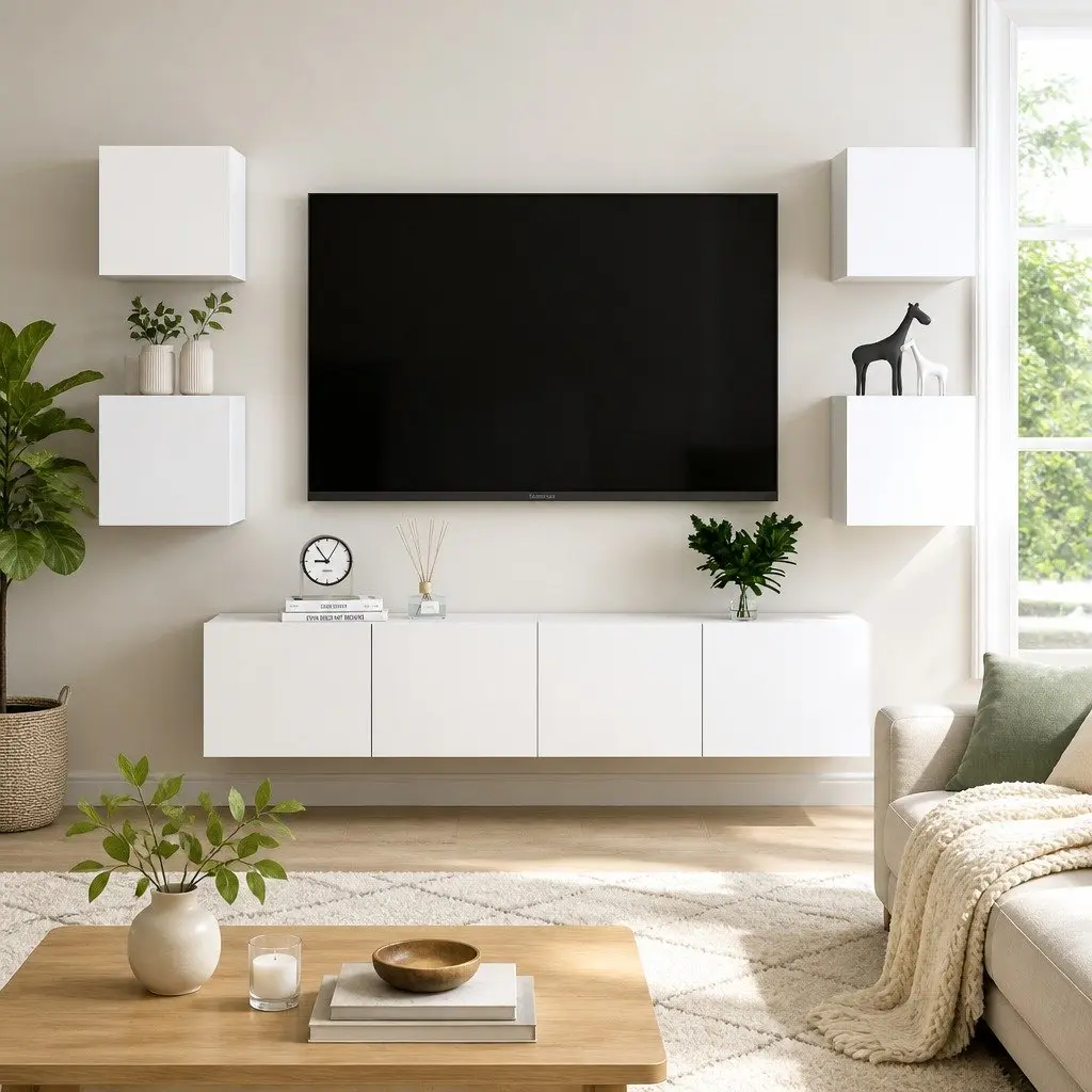 6-Piece White TV Cabinet for Easy Organization
