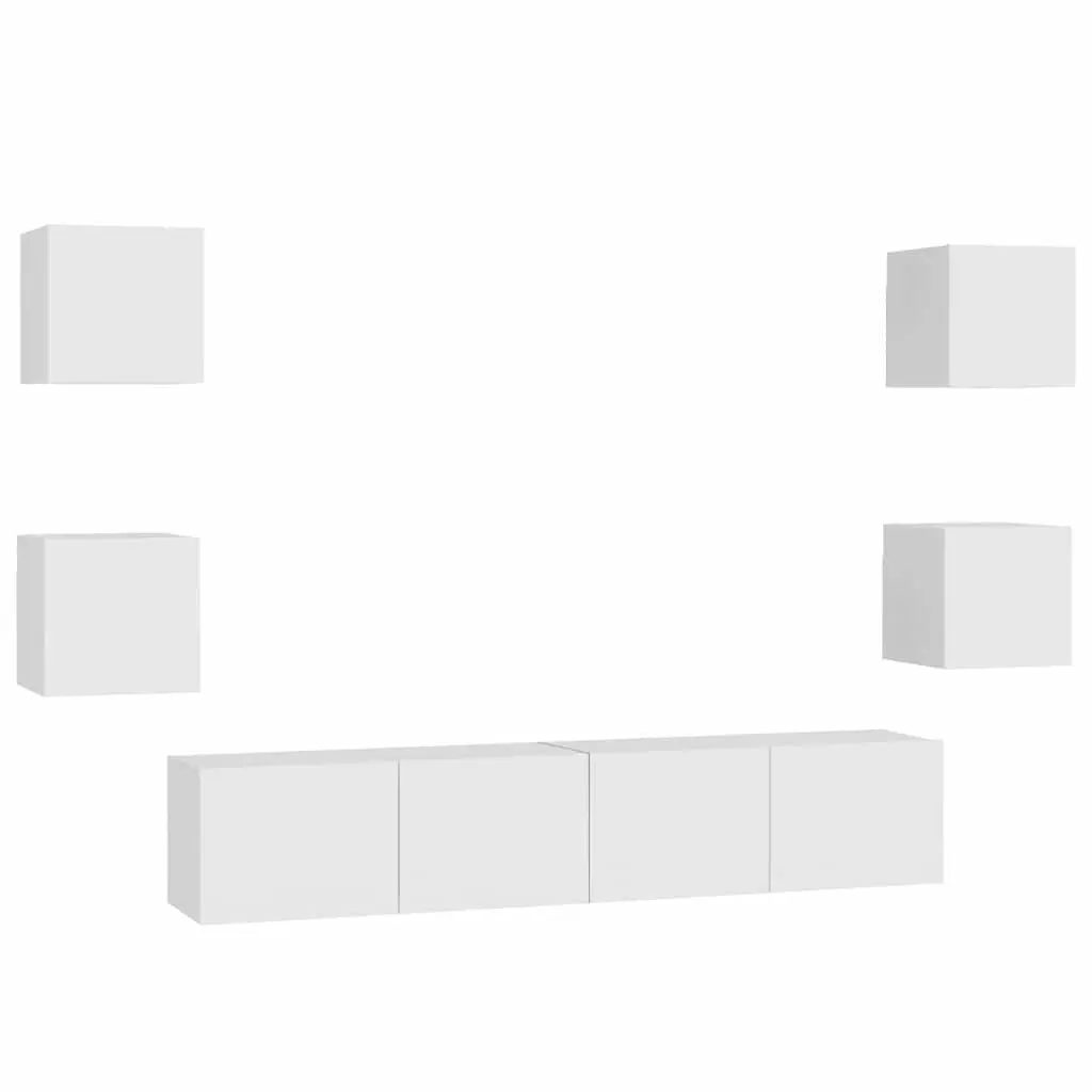 6-Piece White TV Cabinet for Easy Organization