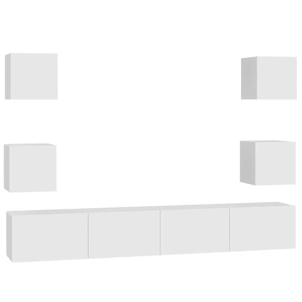 Wall-Mounted TV Cabinet Set White 6 Piece Storage Shelves Living Room Furniture