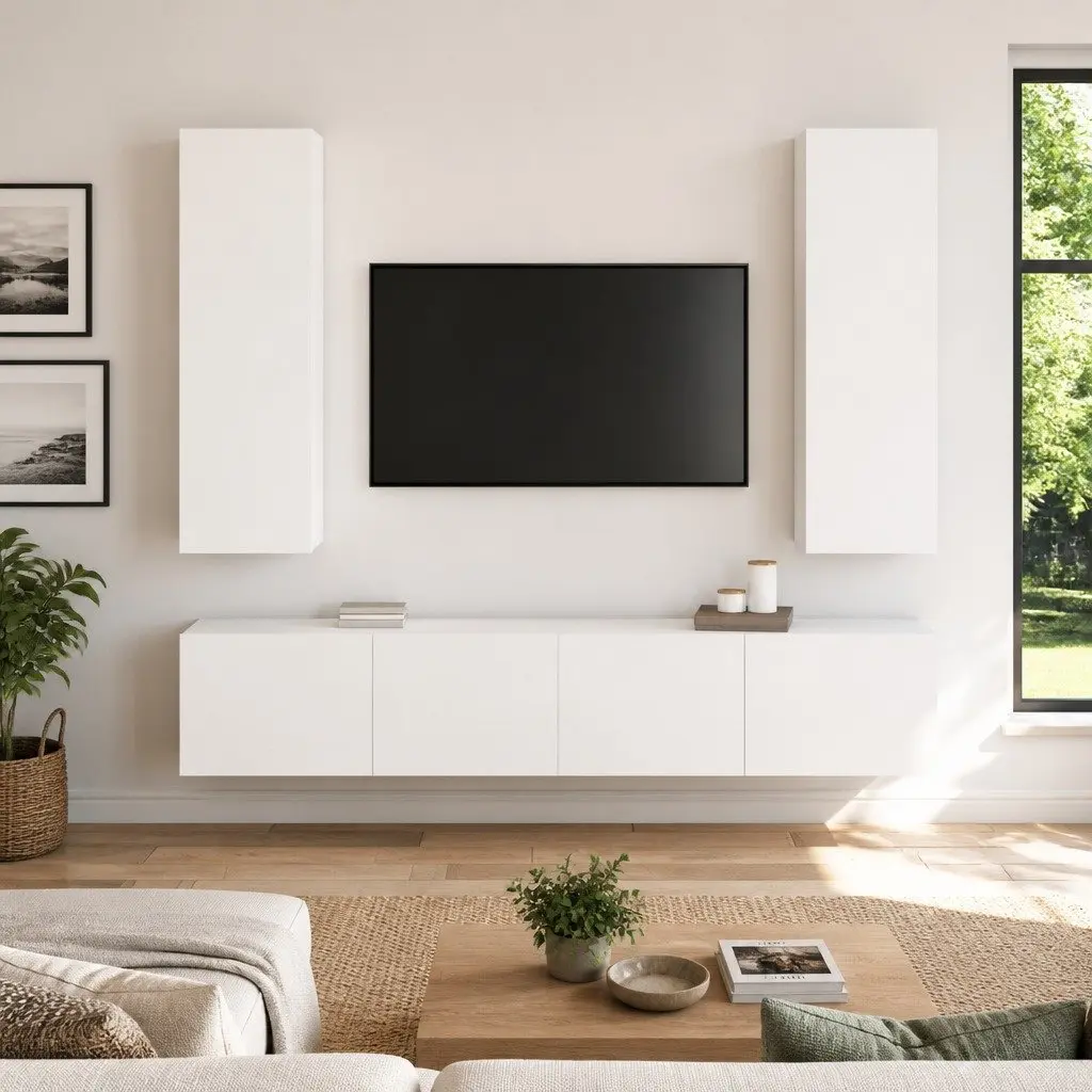 TV Cabinet Set Wall Mounted 4 Piece White Storage Unit
