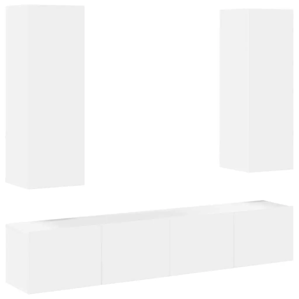 TV Cabinet Set Wall Mounted 4 Piece White Storage Unit