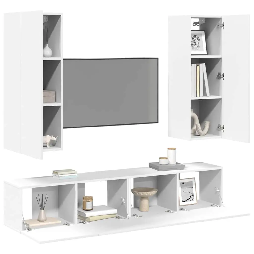 TV Cabinet Set Wall Mounted 4 Piece White Storage Unit