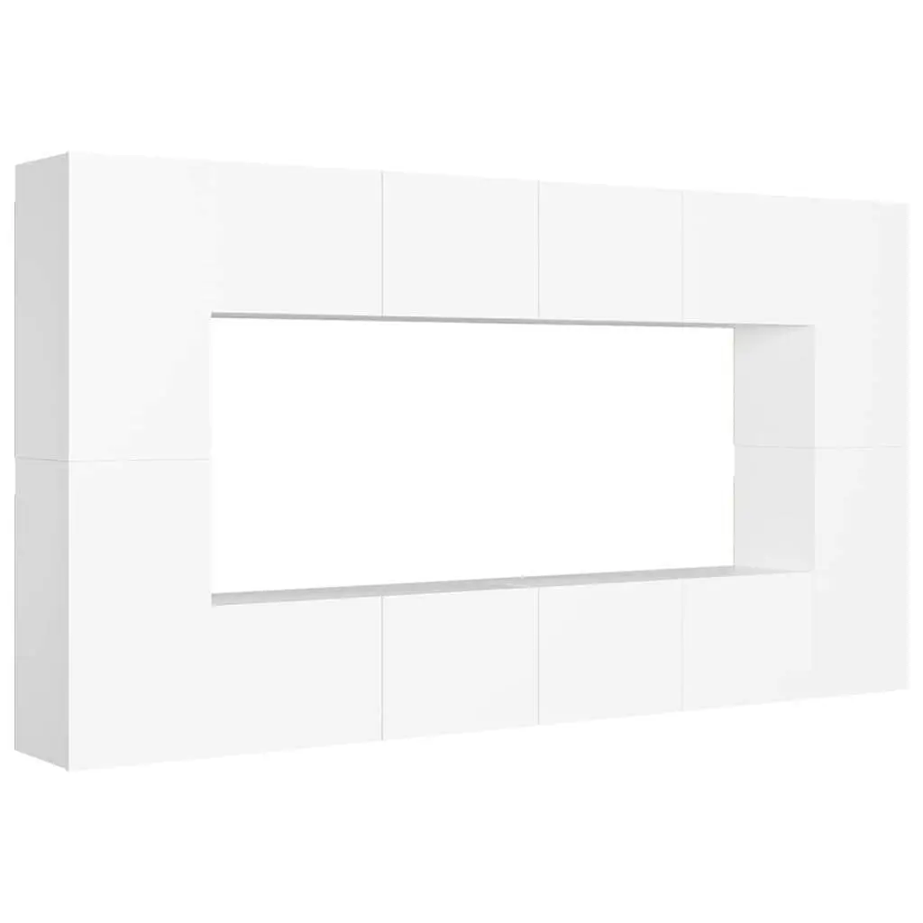 White Wall-Mounted TV Cabinet Set 8 Piece Storage Unit Living Room Furniture