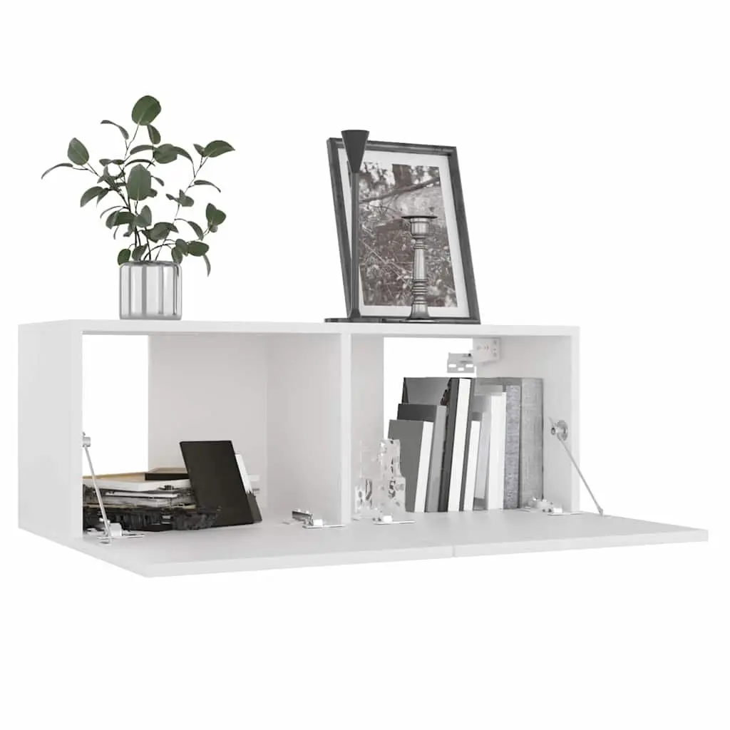 White Wall-Mounted TV Cabinet Set 8 Piece Storage Unit Living Room Furniture