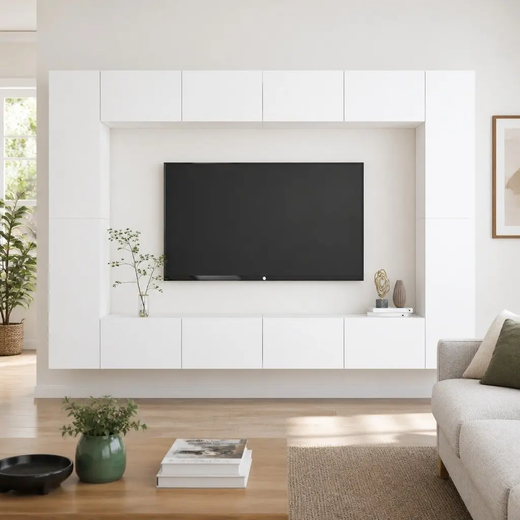 Wall-Mounted TV Cabinet Set White Storage Unit 8 Piece