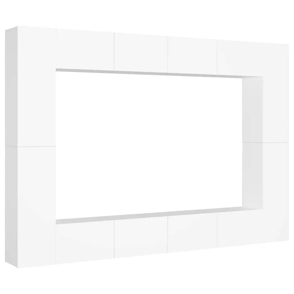 Wall-Mounted TV Cabinet Set White Storage Unit 8 Piece