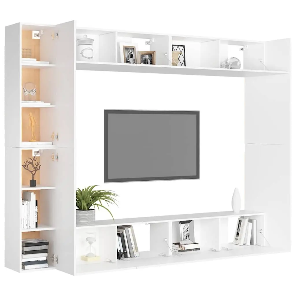 Wall-Mounted TV Cabinet Set White Storage Unit 8 Piece
