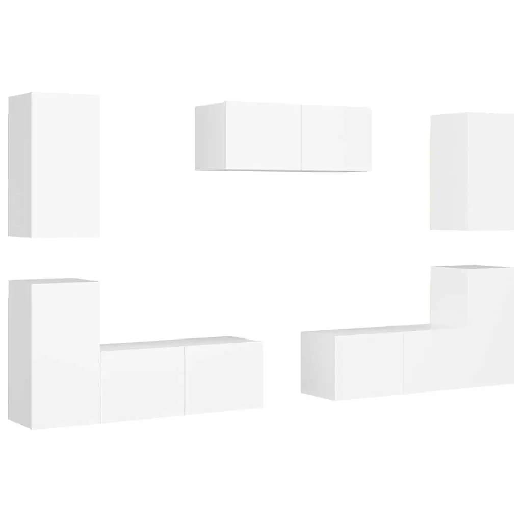 7 Piece Wall Mounted TV Cabinet Set White Storage Unit Living Room Furniture