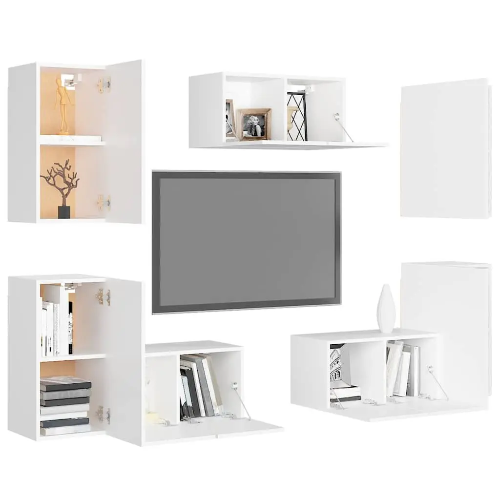 7 Piece Wall Mounted TV Cabinet Set White Storage Unit Living Room Furniture