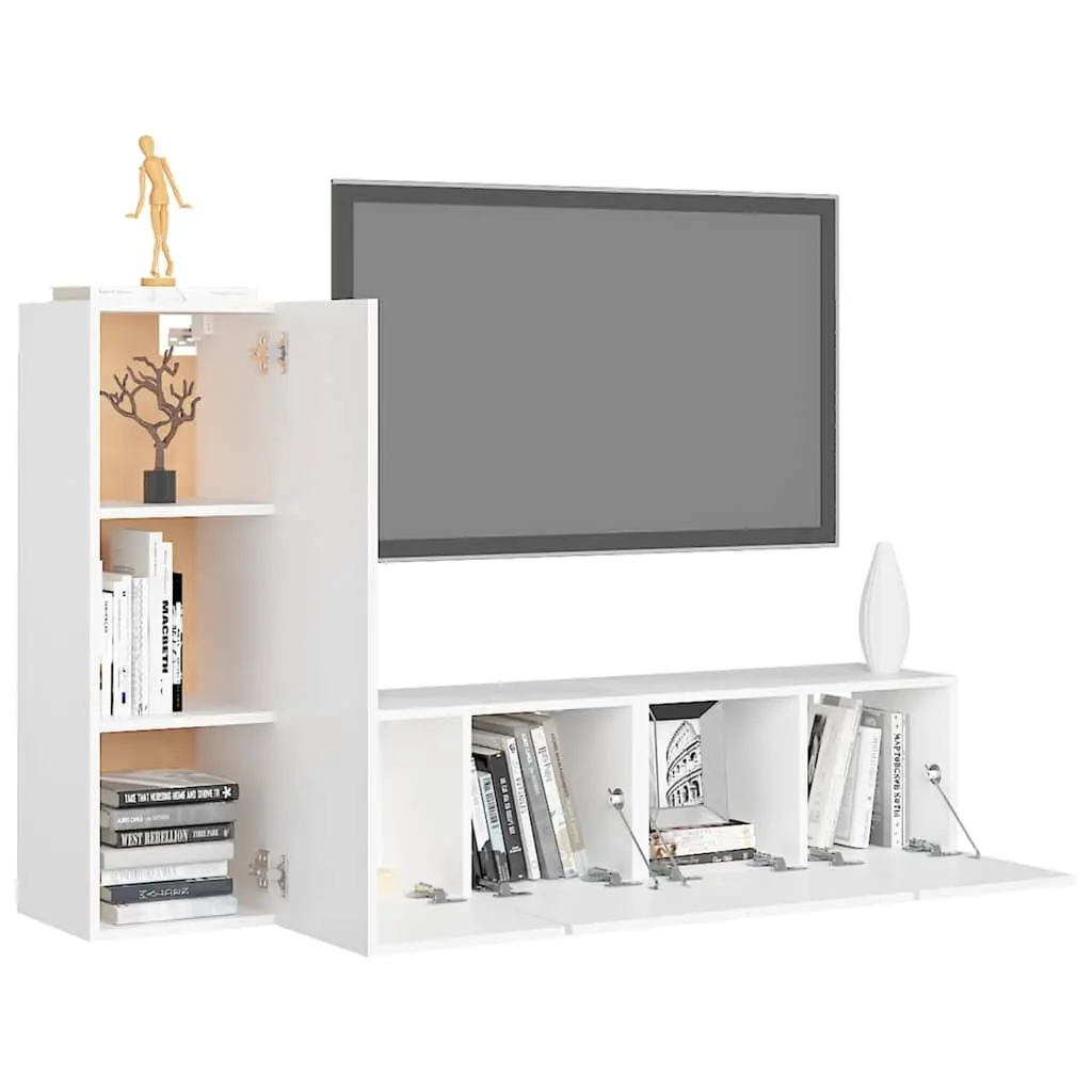 3 Piece Wall Mounted TV Cabinet Set Engineered Wood White Storage Unit