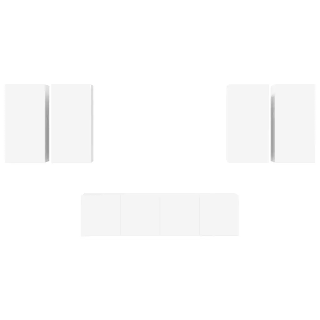 Wall Mounted TV Cabinet Set 6 Piece White Storage Unit Organiser Display Shelf