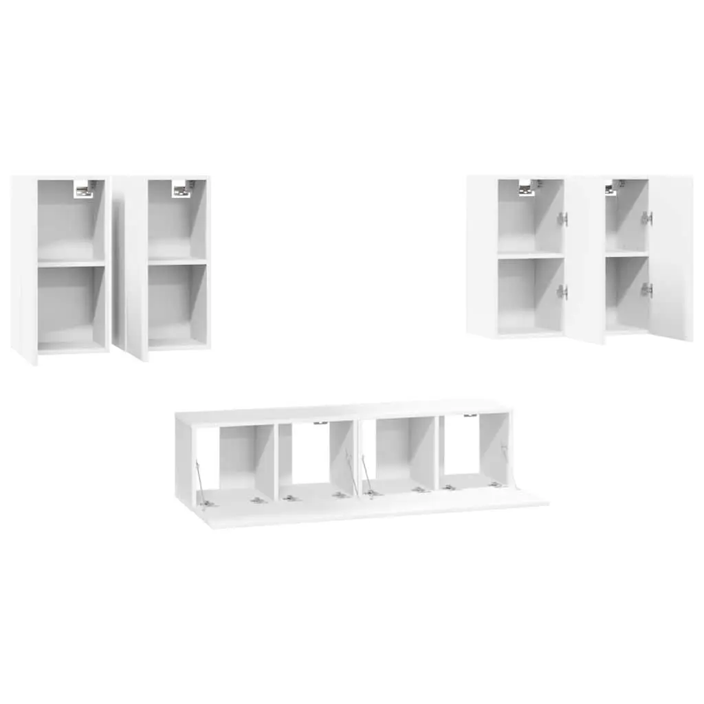 Wall Mounted TV Cabinet Set 6 Piece White Storage Unit Organiser Display Shelf