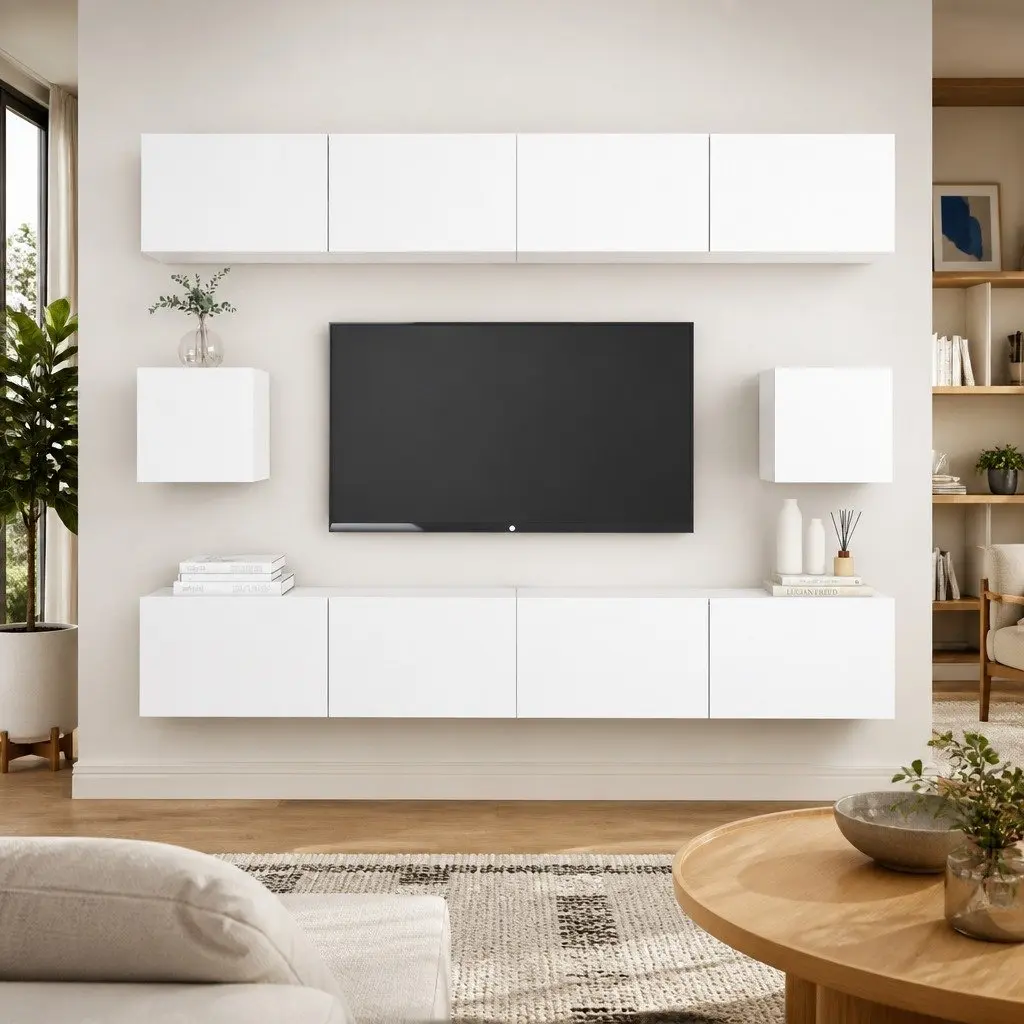 6 Piece Wall Mounted TV Cabinet Set Storage Organizer