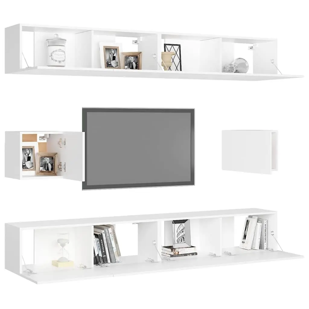 6 Piece Wall Mounted TV Cabinet Set Storage Organizer