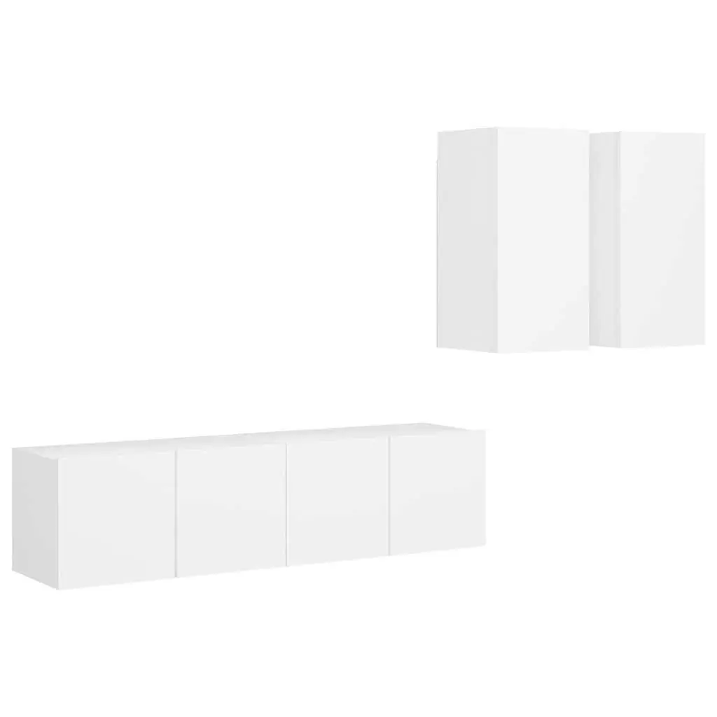Wall Mounted TV Cabinet Set 4 Piece White Storage Unit Display Organiser Shelves