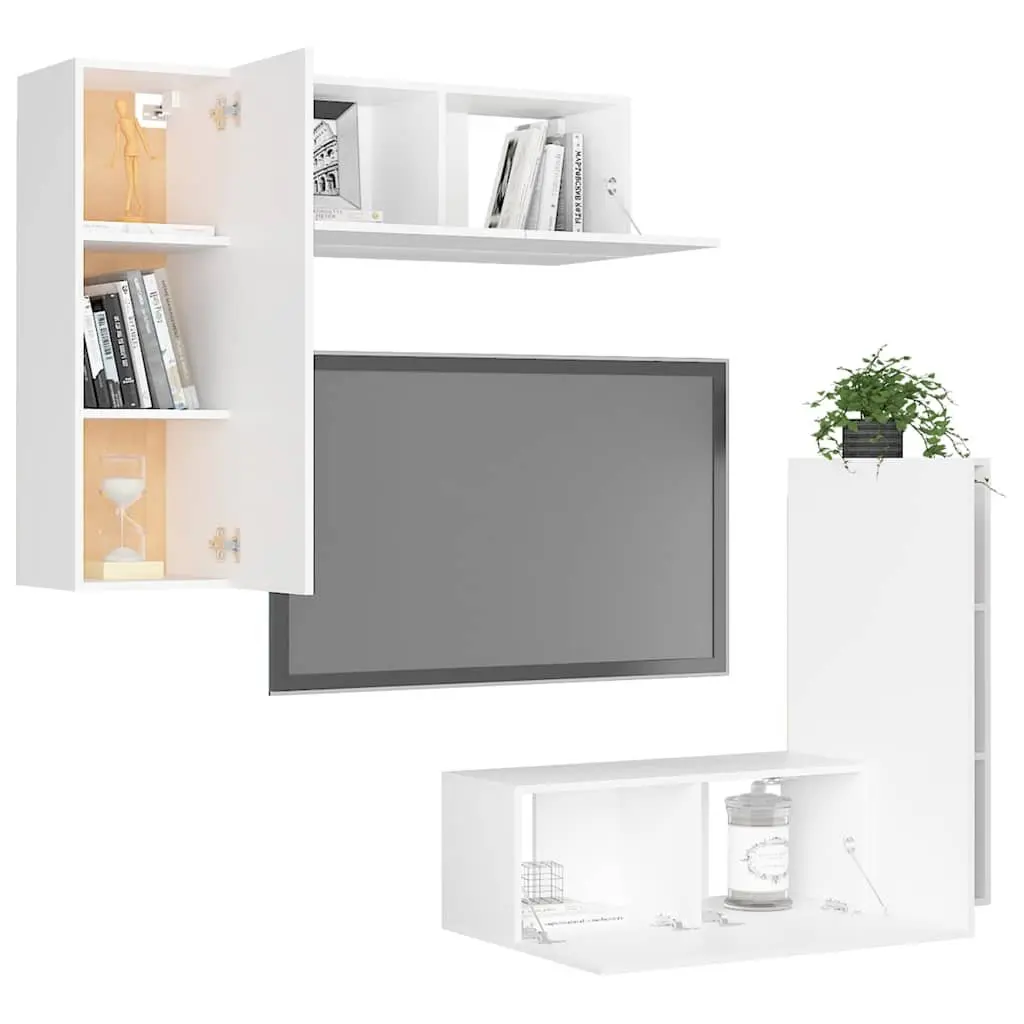 4-Piece Wall-Mounted TV Cabinet in White