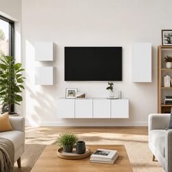 TV Cabinet Set 5 Piece Wall Mounted Storage White Living Room Entertainment Unit