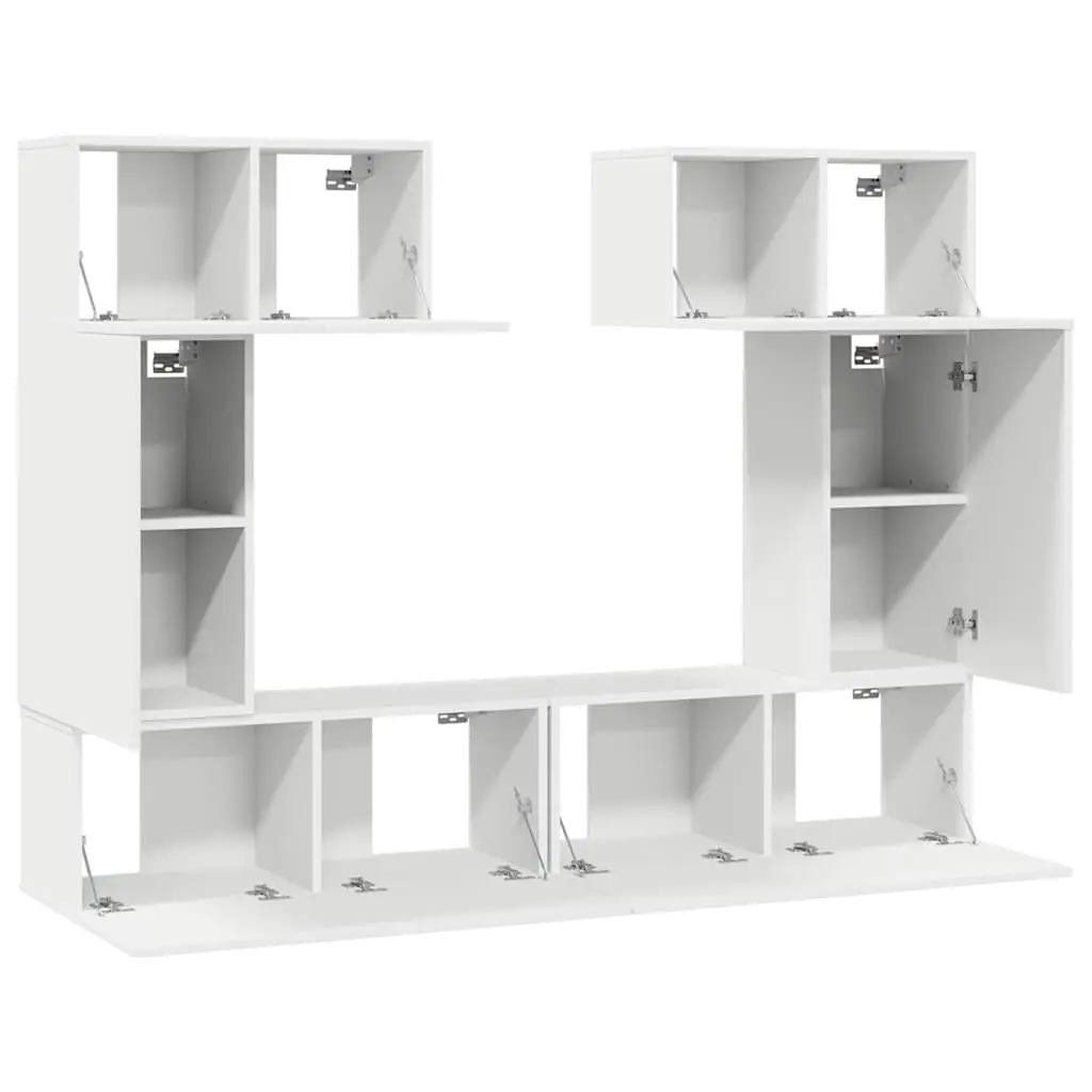 TV Cabinet Set Wall Mounted Storage Unit 6 Piece White Engineered Wood