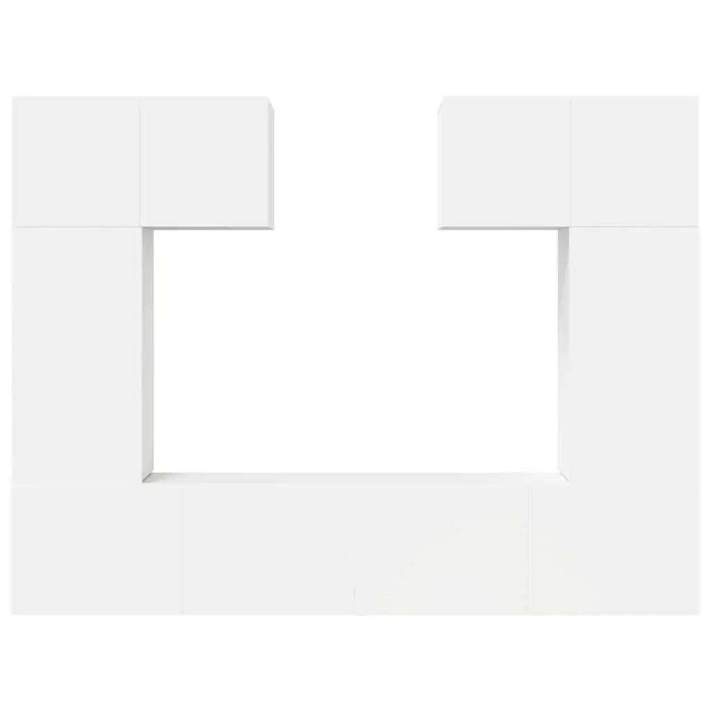 TV Cabinet Set Wall Mounted Storage Unit 6 Piece White Engineered Wood