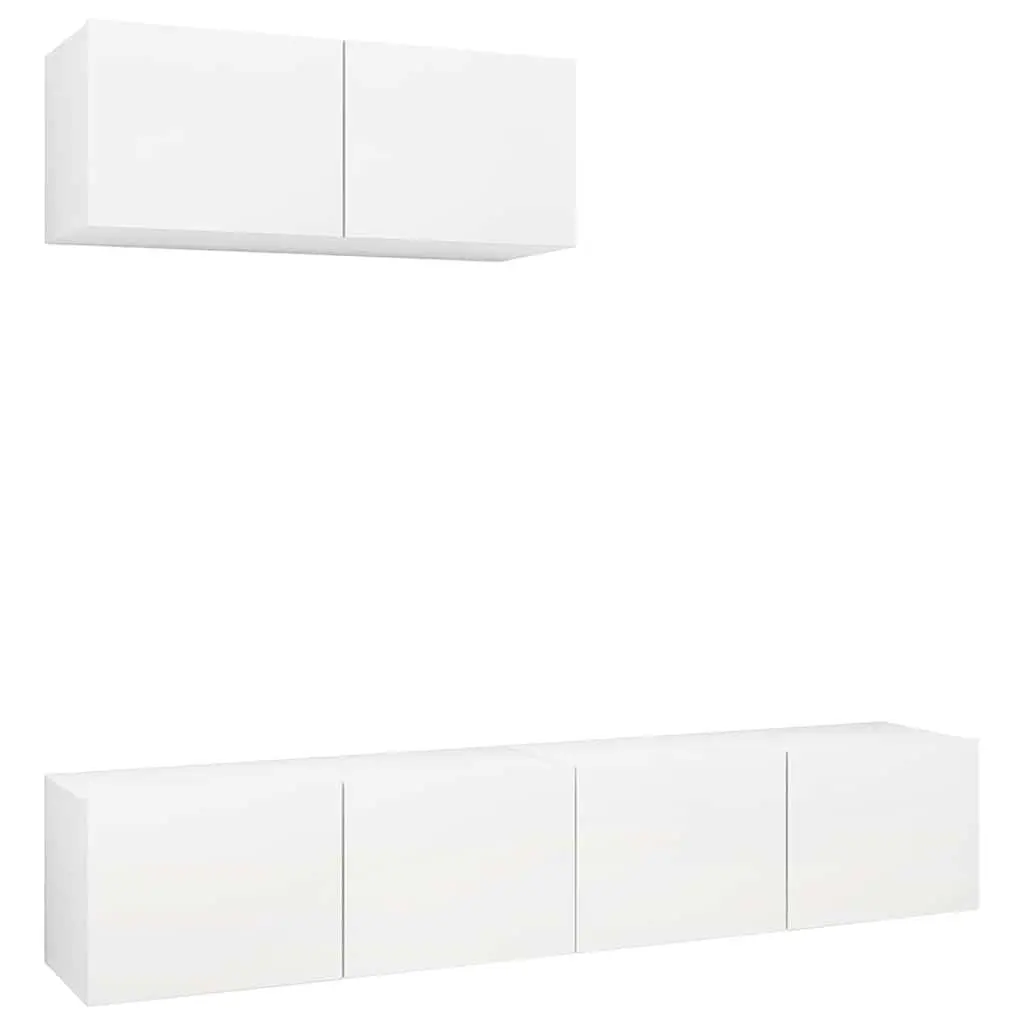 Wall Mounted TV Cabinet Set White Engineered Wood 3 Pieces Storage Display Unit