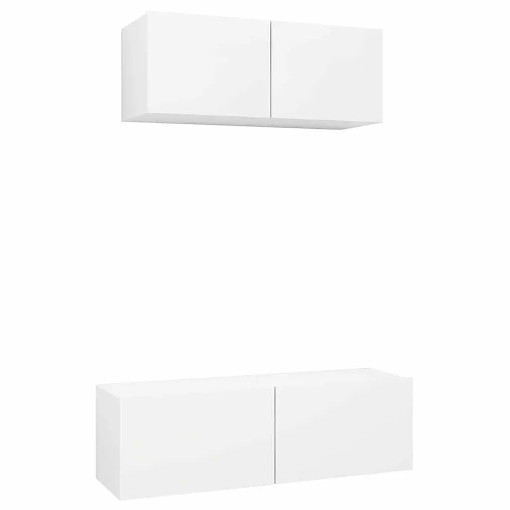 Wall-Mounted TV Cabinet Set White 2 Piece Storage Media Unit