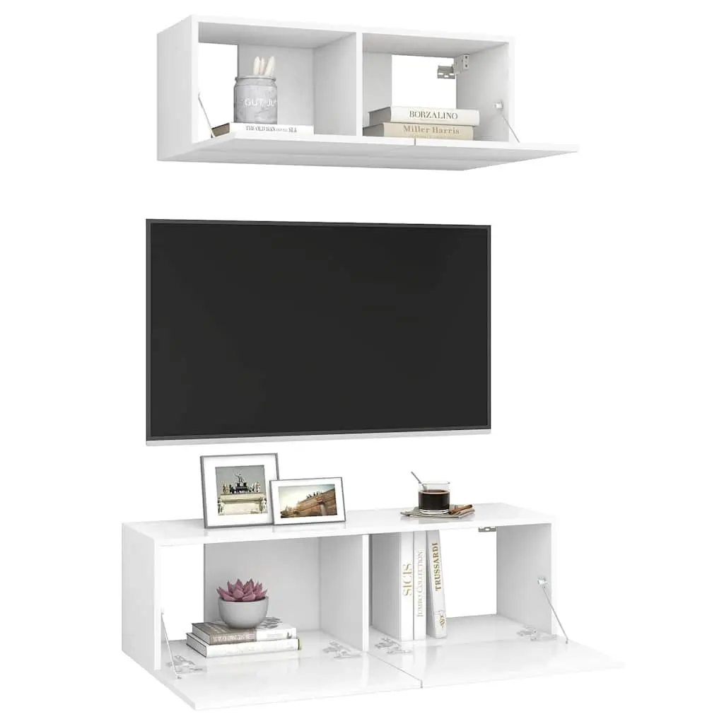 Wall-Mounted TV Cabinet Set White 2 Piece Storage Media Unit