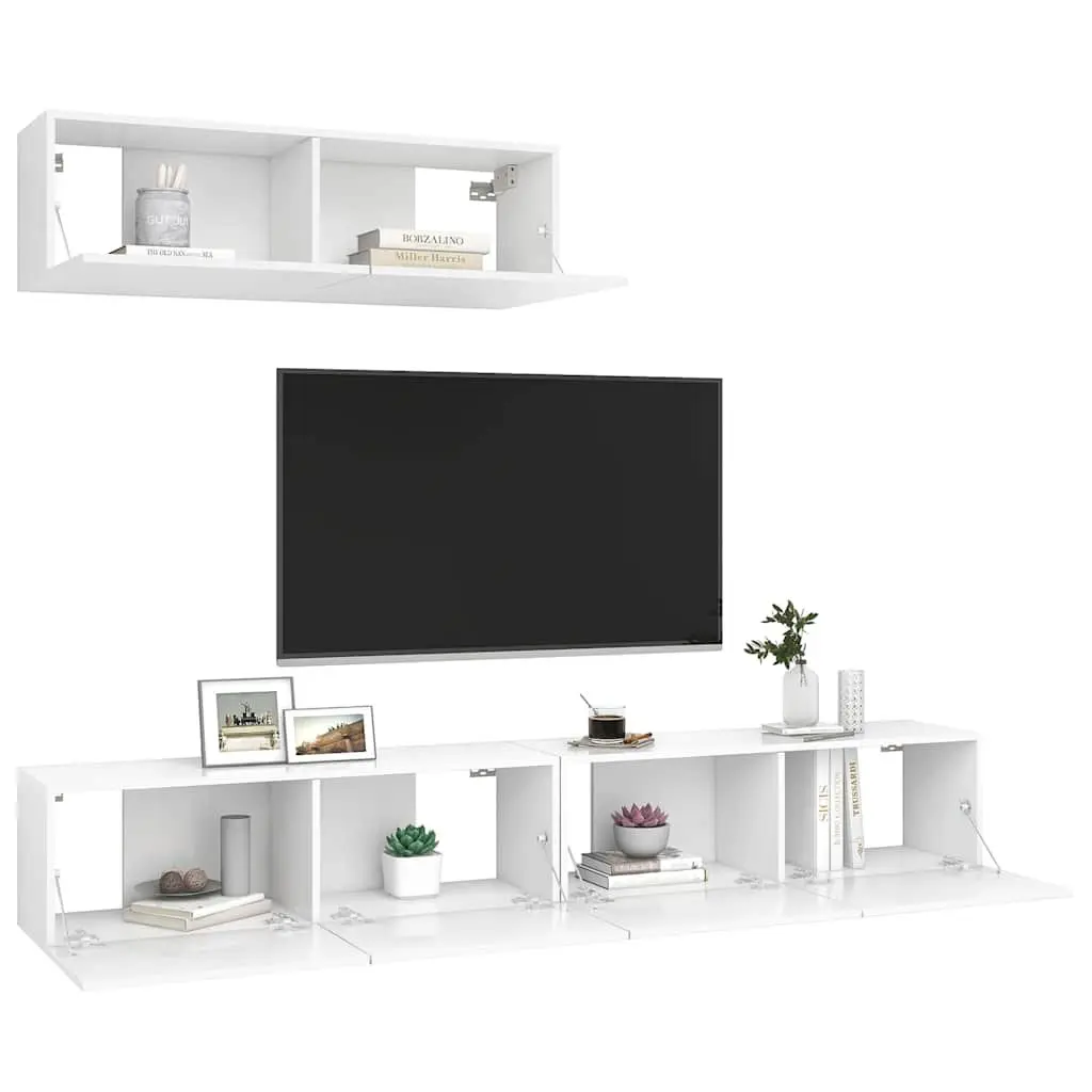 Wall Mounted TV Cabinet Set White Storage Unit Organiser Display Shelf 3 Pieces