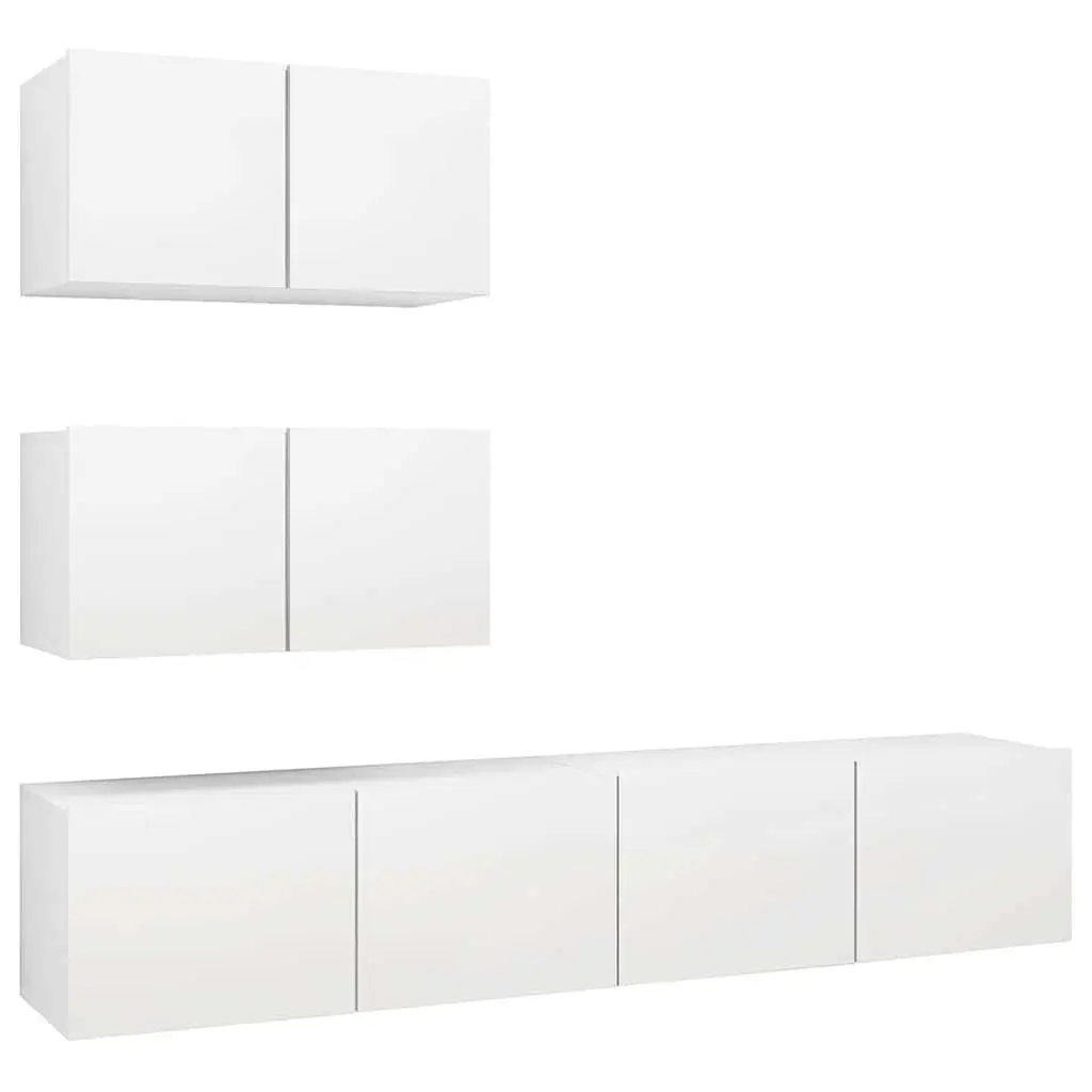 TV Cabinet Set Modern Wall Mounted White 4 Piece Storage Unit