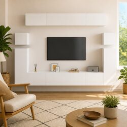 Friendly 8-Piece Wall-Mounted White TV Cabinet Set