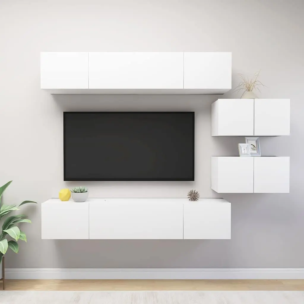 TV Cabinet Set Wall Mounted Storage Unit 6 Piece White