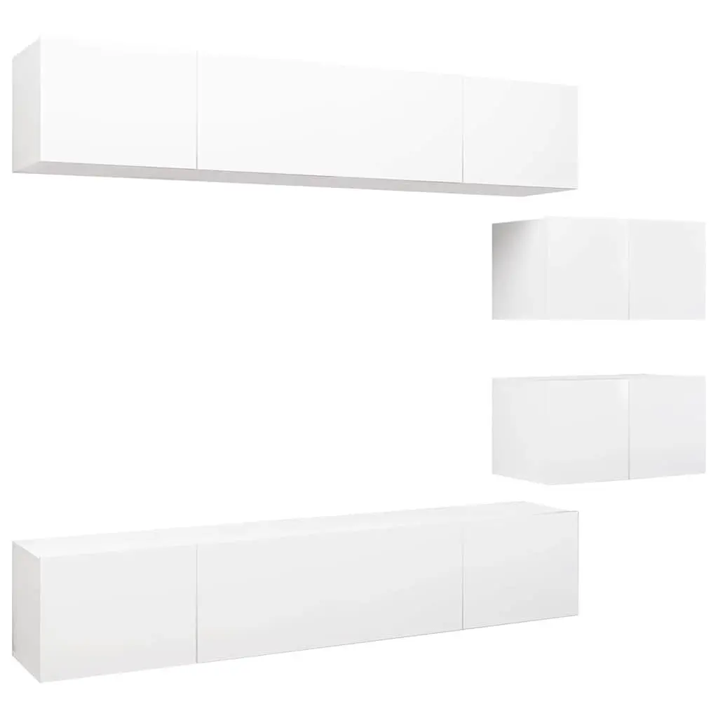 TV Cabinet Set Wall Mounted Storage Unit 6 Piece White