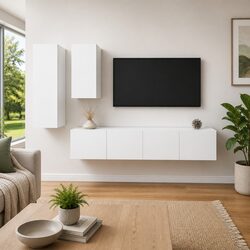 Friendly 4 Piece TV Cabinet Set - White Wall Mounted Design