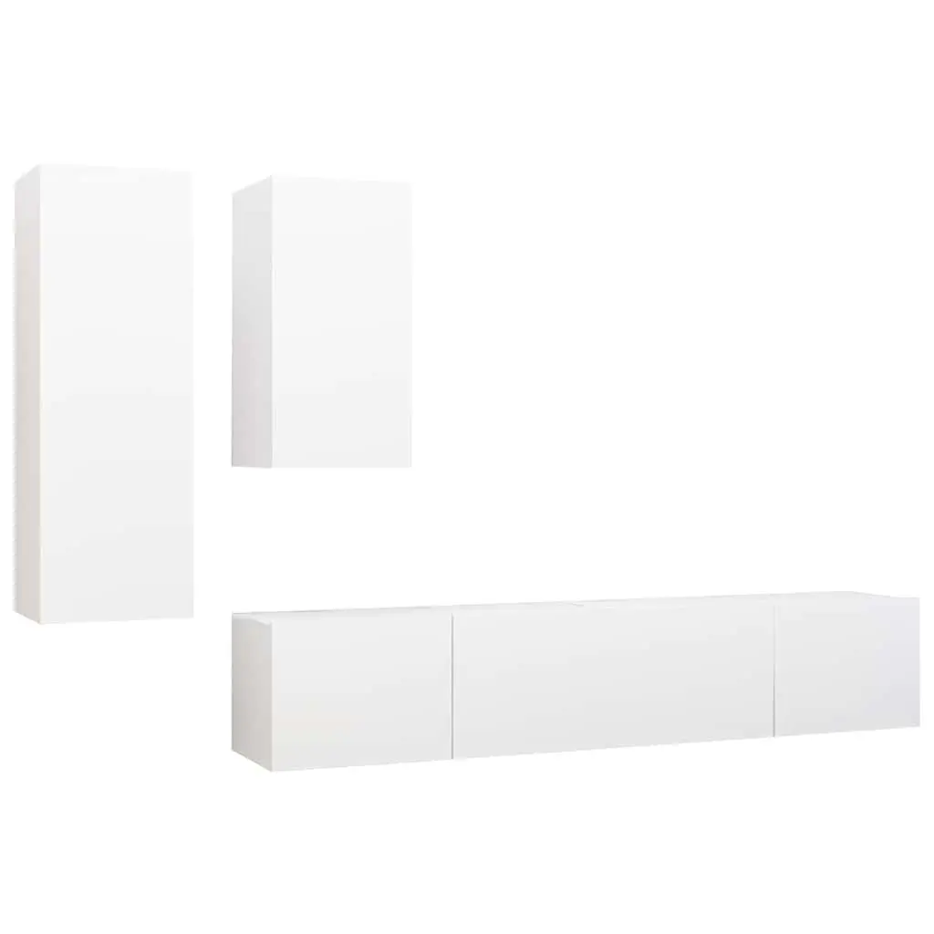 4 Piece TV Cabinet Set White Wall Mounted Storage Unit Living Room Furniture