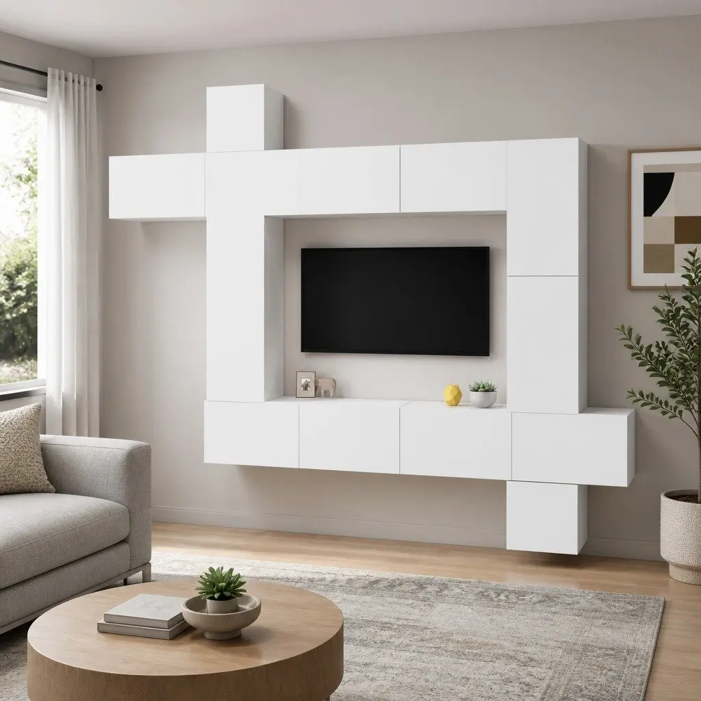 9 Piece Wall Mounted TV Cabinet Set White Storage Unit for Living Room